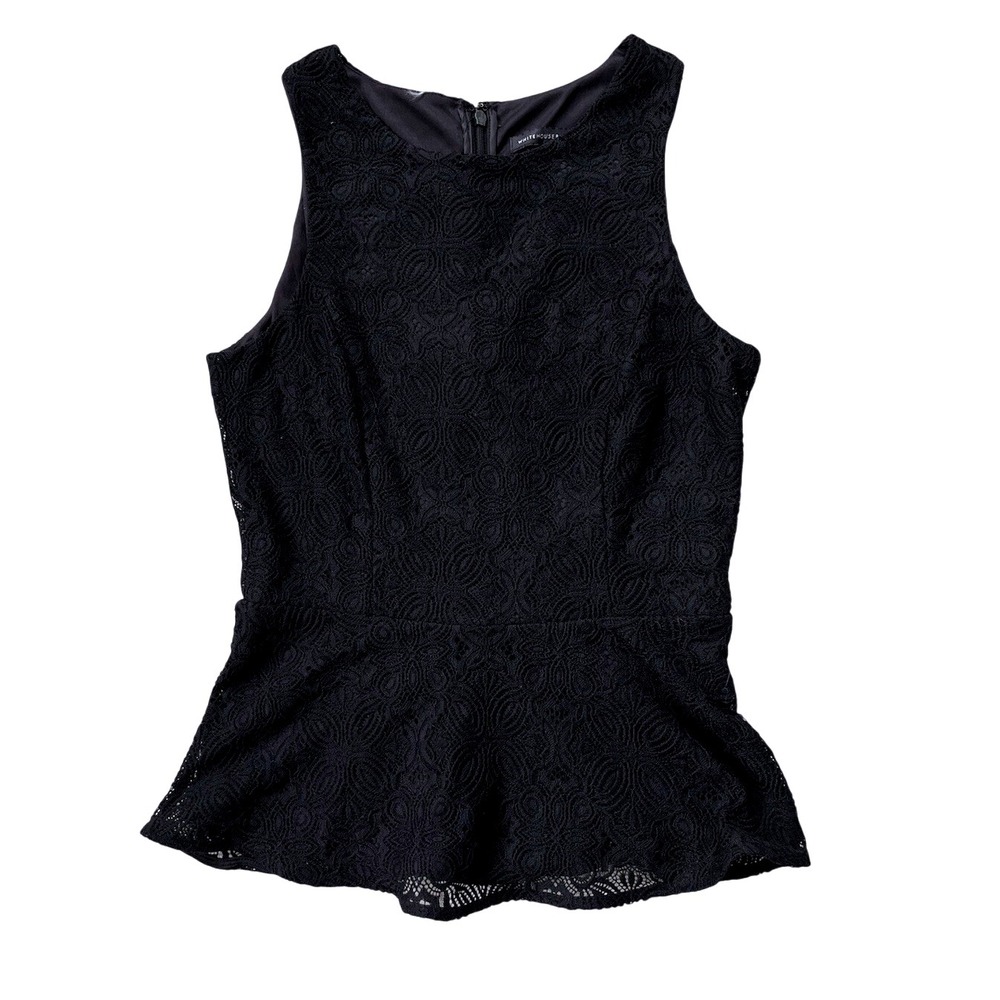 White House Black Market Whimsigoth Lace Peplum Tank Top Sleeveless Black Size 0